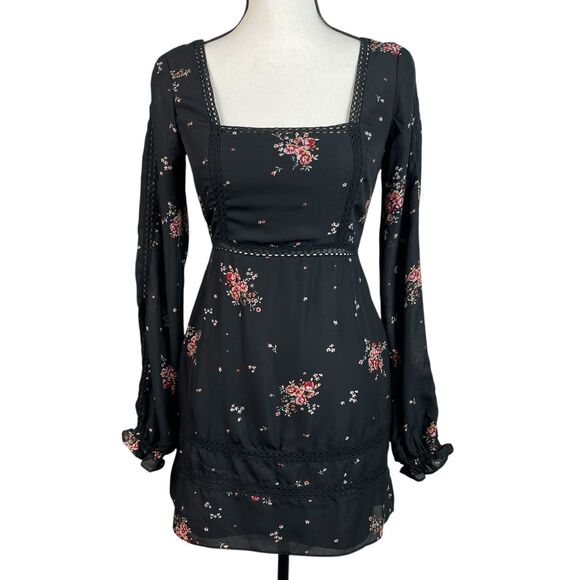 Show Me Your MuMu Dresses & Skirts - Show Me Your Mumu Helen Mini Dress XS Black Floral Long Sleeve Smocked Back